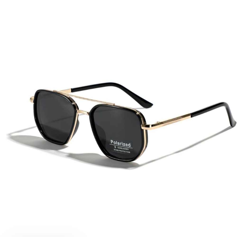 Polarized Black Sunglasses with Gold Frame